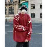 bold graphic pullover, layered streetwear look, soft knit pullover with flame design, y2k fashion statement