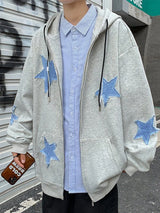 Mens Star Patch Zip Up Hoodie For Men Oversized Y2K Sweatshirt Jacket
