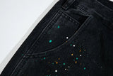 vintage streetwear flared jeans denim hip hop splashing ink wide leg jean overalls for men fashionable retro patchwork jeans y2k unique jeans style 498