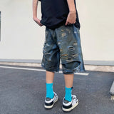 destroy ripped big holes spliced denim jeans shorts hip hop loose short pant harajuku half baggy jeans mens summer casual shorts unique jeans style 2681