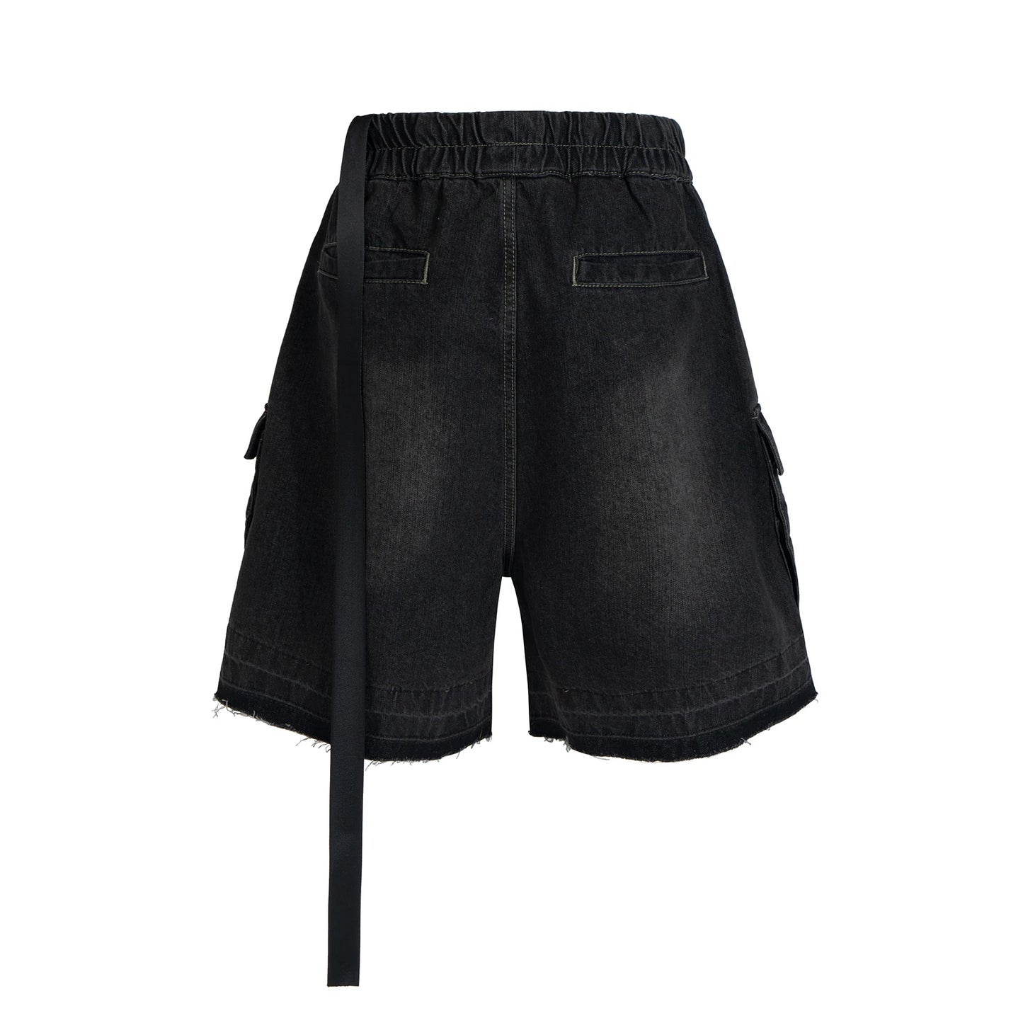 ro style ribbons streetwear multi pockets cargo short for men elastic waist wide leg baggy jeans knee length pants loose overall combat utility trousers