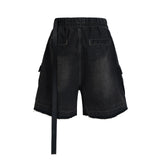 ro style ribbons streetwear multi pockets cargo short for men elastic waist wide leg baggy jeans knee length pants loose overall combat utility trousers