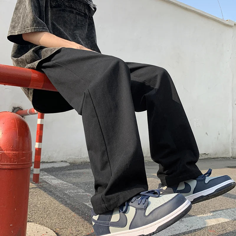 summer casual y2k streetwear straight pants men breathable korean fashion drape trousers solid color wide leg baggy sweatpants urban active pants