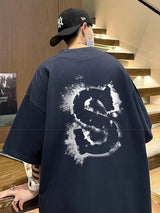 Cyberpunk Graphic tee – Dragon Design Letter S Print Tops Men Fashion Crewneck Short