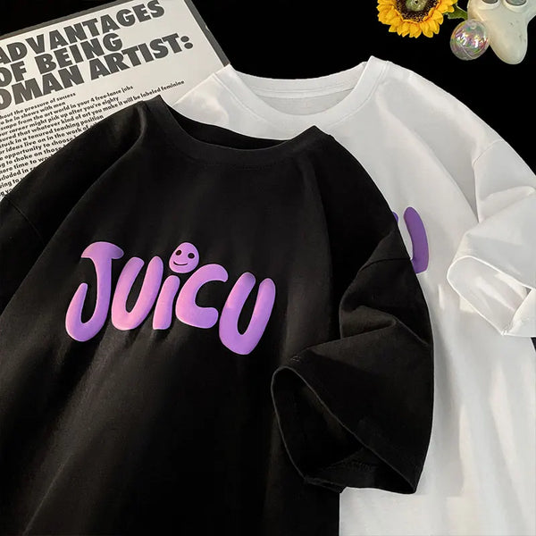 Y2k Melting smiley – Harajuku Street Foaming Printing T Shirt Men Round Neck Shor