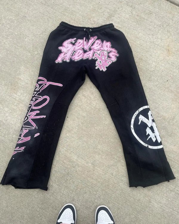 high street summer casual seven hearts pattern sweatpants retro y2k street hip hop straight harajuku streetwear men clothing relaxed fit joggers