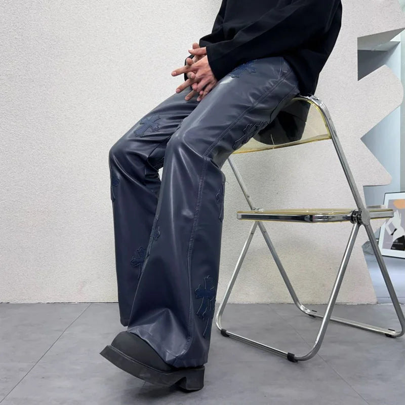 pu leather pants men streetwear fashion hip hop punk gothic vibe casual faux leather pant man boyfriend motorcycle trousers unique default style 3033