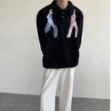 varsity flame knitwear, statement sweater, cozy knitwear for men, oversized grunge aesthetic winter top