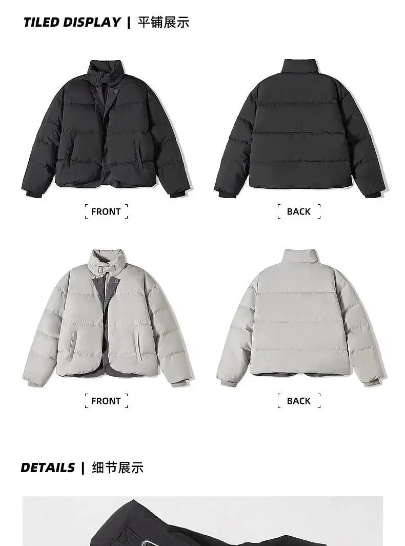 Korean street trend men and women retro personality fake two piece design couple winter loose thick casual jacket top harajuku