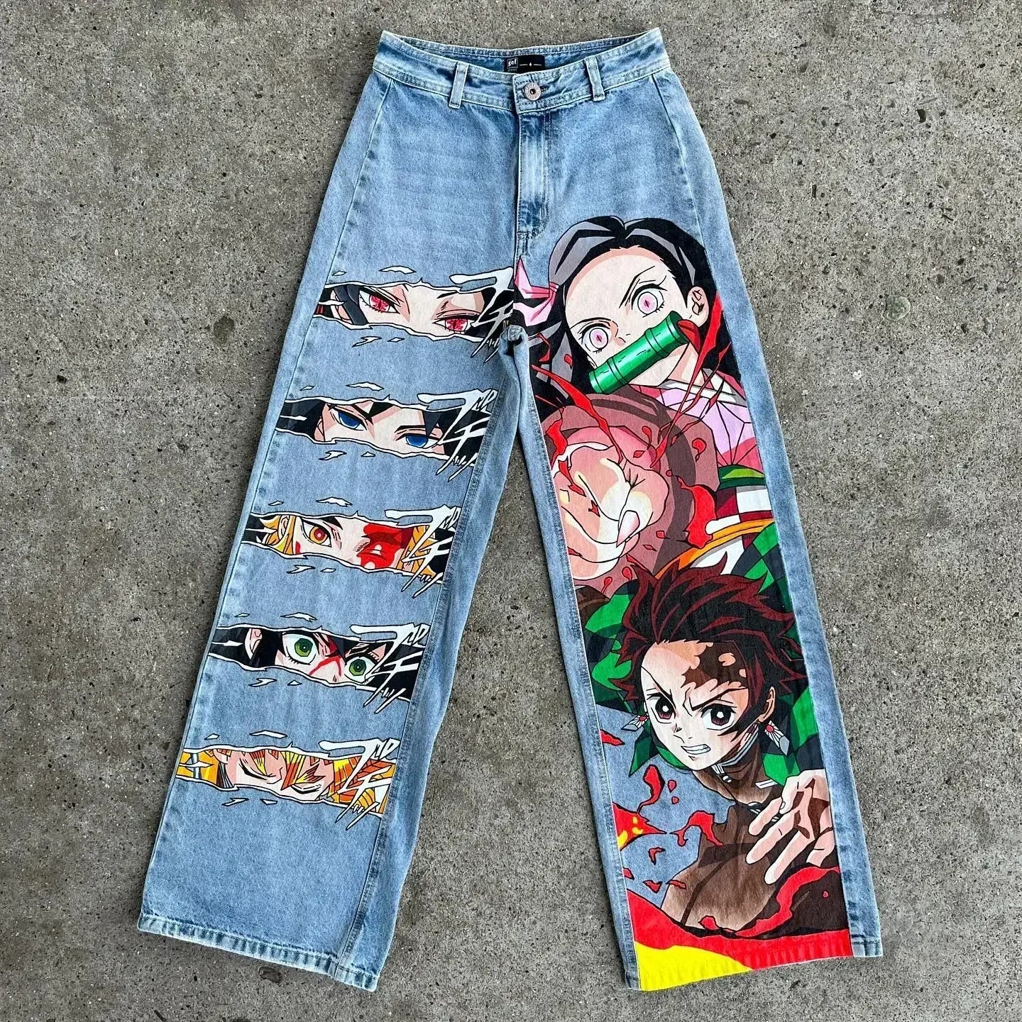 harajuku high street y2k baggy jeans punk popular print wide leg denim pants jeans streetwear trouser men clothing unique jeans style 2169