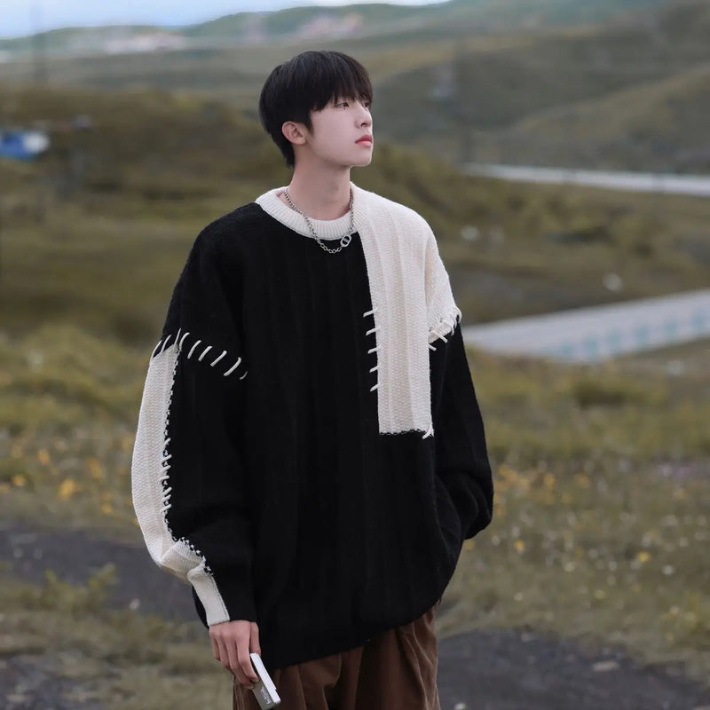 grunge knit pullover for fall and winter, oversized aesthetic with urban style, mens fashion layer for modern streetwear coll