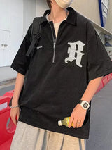 Glitchcore Barcode glitch – Korean Fashion Embroidery Polo T Shirt High Street Short Sle