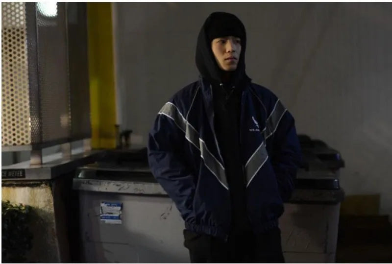 retro baseball bomber, daily drip outerwear, casual outfit