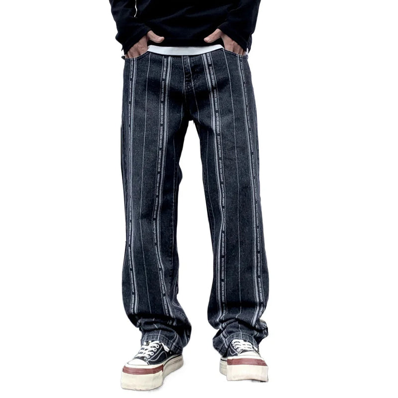 men streetwear brand fashion hip hop loose casual straight stripe motorcycle denim jeans pant cityboy y2k jeans trousers unique jeans style 2533
