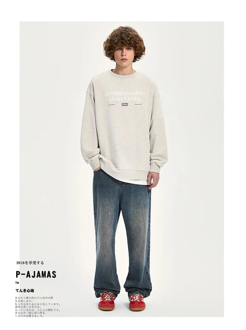 American Ins Personalized Hip-hop Heavy Cotton Round Neck Autumn Winter Sweatshirts for Men and Women Y2K Loose Thickened Tops