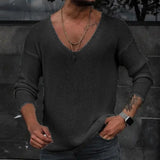 Trapwear Oversized shirt – Men 2024 Spring V Neck Rib Bottoming T Shirts Pullover Autum