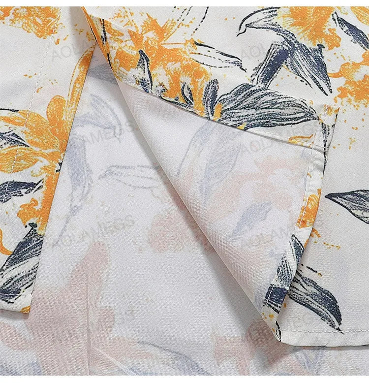 Casual Fashion Hawaiian Shirts Flower Pattern Half Sleeve Shirt Beach Fashion Versatile