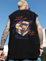 Glitchcore Chrome print – Summer Cartoon Cube Graphic Printed Sleeveless Tee Shirts