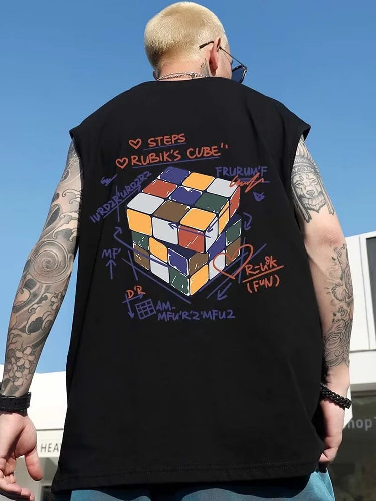 Glitchcore Chrome print – Summer Cartoon Cube Graphic Printed Sleeveless Tee Shirts