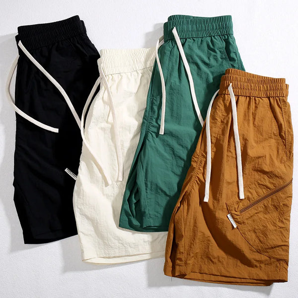 summer quick drying shorts mens loose straight casual sports pants thin breathable solid color zipper pocket cargo pants military streetwear pants