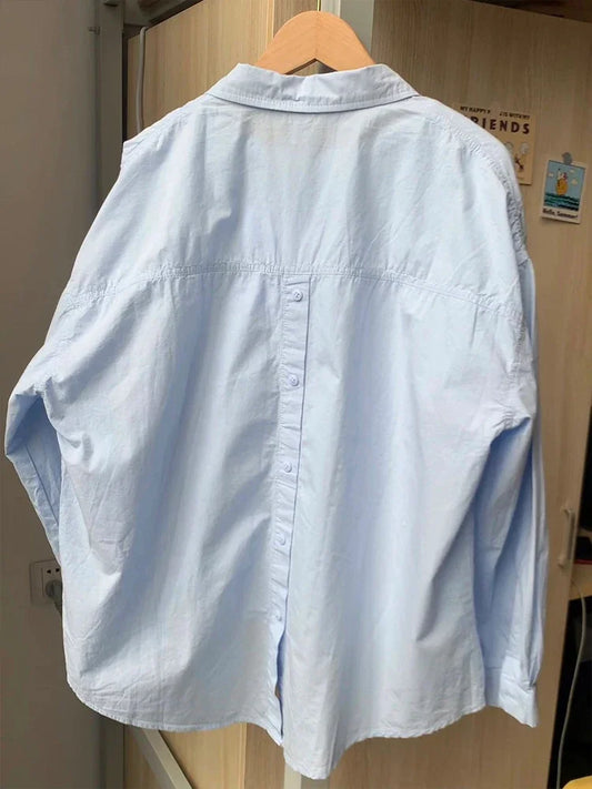 Pure Cotton Blue Long Sleeved Shirt Jacket For Women Spring Autumn Sum