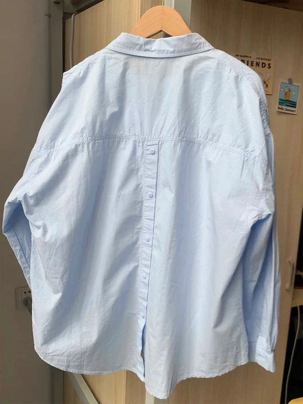 Pure Cotton Blue Long Sleeved Shirt Jacket For Women Spring Autumn Sum