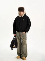 Winter American Street Hooded Parkas Mens New 2024 Thickened Trendy Fur Collar Cotton Jackets Warm Zipper Pocket Fluffy Coats