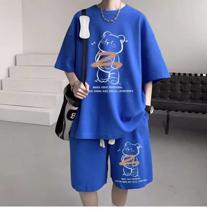 Vaporwave Crying angel – Summer Men Tracksuit Japan Cartoon Streetwear Cool Bear Prin