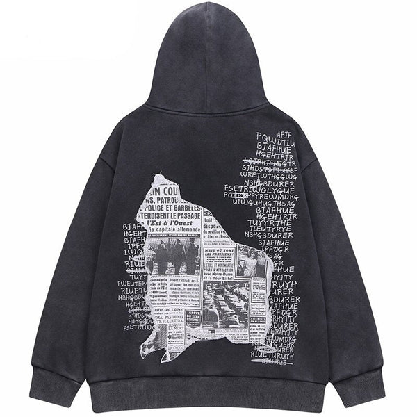 Graphic hoodie for gothic grunge urban looks — graphic premium hoodie | boxy baggy fit | streetwear gothic, grunge, urban aesthetic | denim material | all-season wea