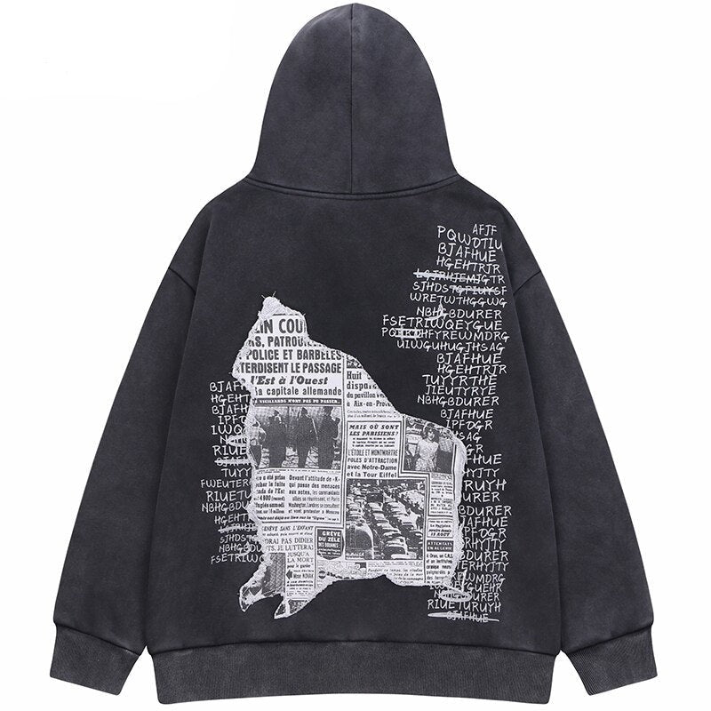 Graphic hoodie for gothic grunge urban looks — graphic premium hoodie | boxy baggy fit | streetwear gothic, grunge, urban aesthetic | denim material | all-season wea
