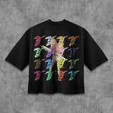 Glitchcore Graphic tee – Street Retro Popular Letter Pattern Oversized T Shirt Mens Y