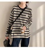 Y2k Vintage print – Design Niche Slit Striped Bottoming Shirt Women Autumn And W
