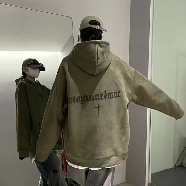 Autumn And Winter New Heavyweight Loose And Thick Hooded Suede Pullove