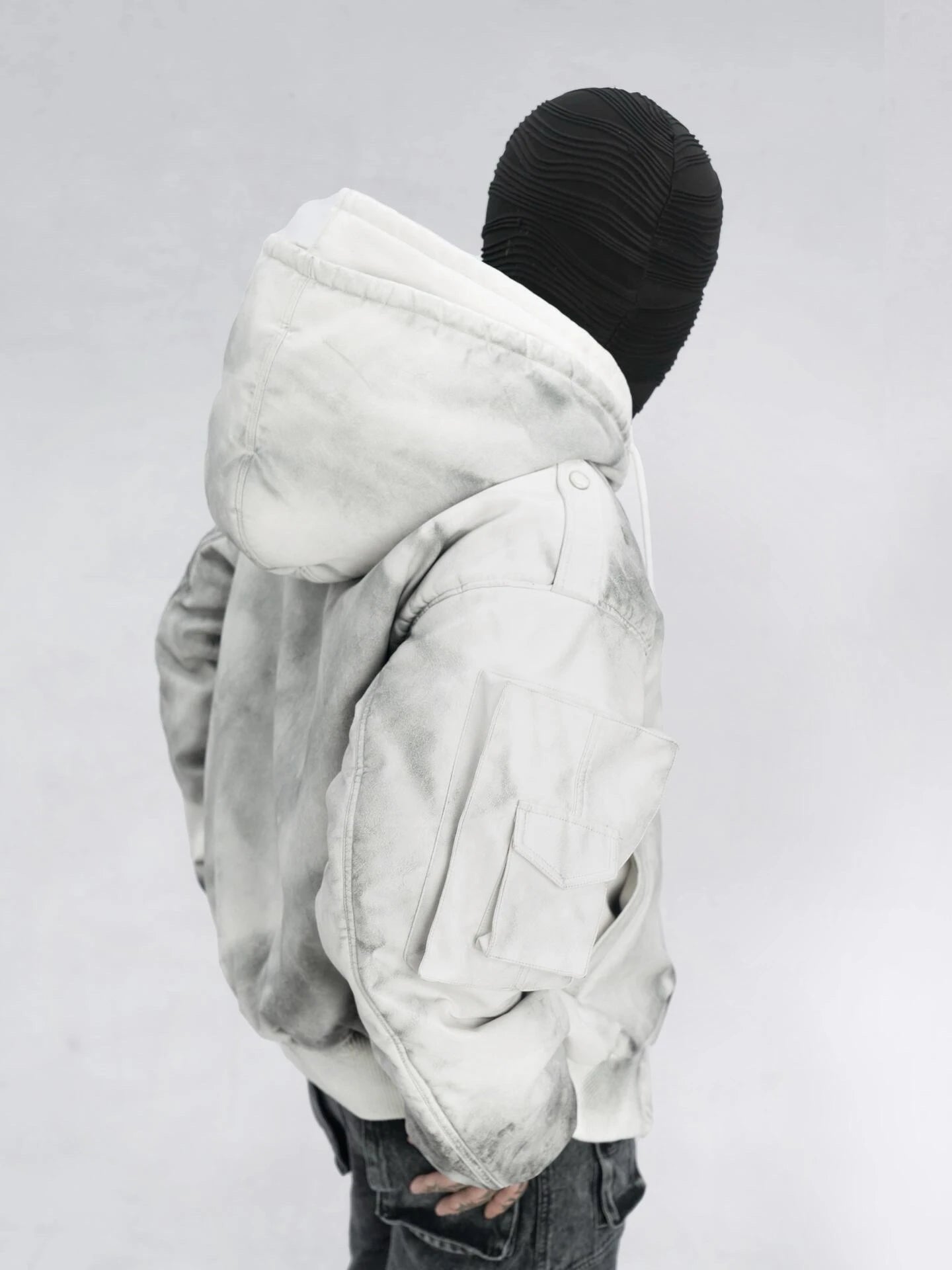 Urban Grunge Double-Layer Hoodie – Leather Texture Streetwear