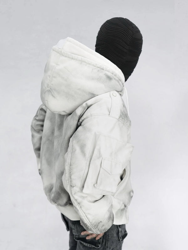 Urban Grunge Double-Layer Hoodie – Leather Texture Streetwear