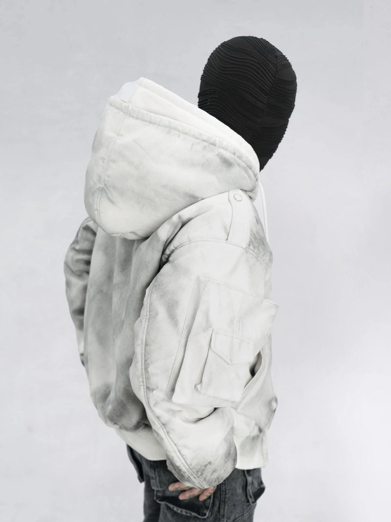 Urban Grunge Double-Layer Hoodie – Leather Texture Streetwear