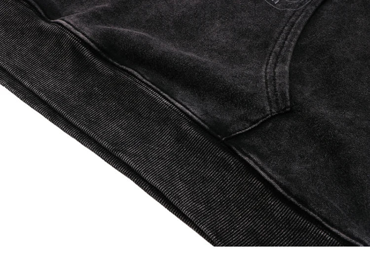 Hip Hop Streetwear Hoodie Sweatshirt Washed Vintage Devil Skull Skelet