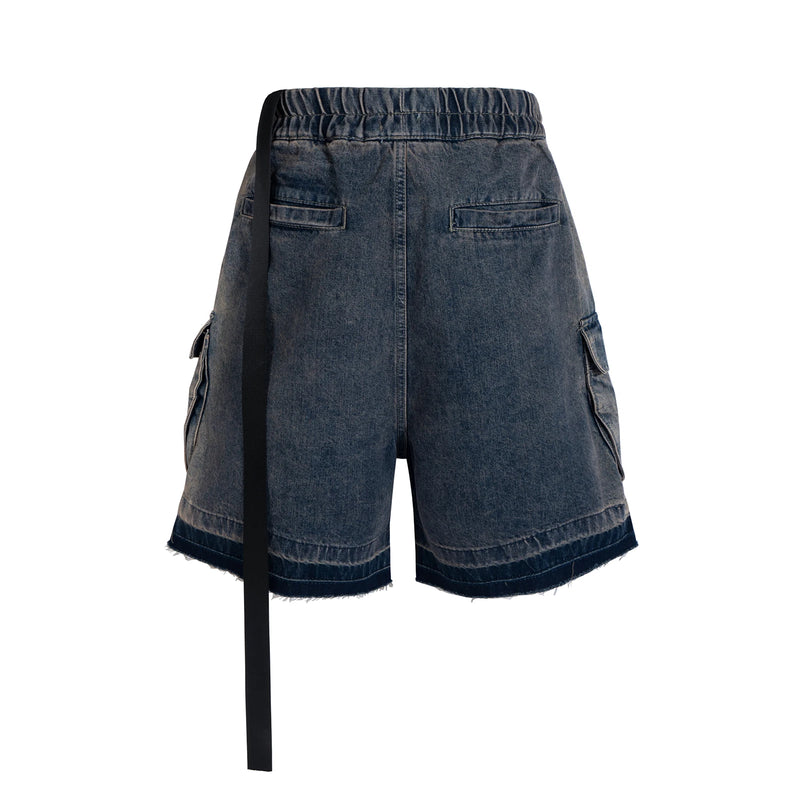 ro style ribbons streetwear multi pockets cargo short for men elastic waist wide leg baggy jeans knee length pants loose overall unique cargo style 4477