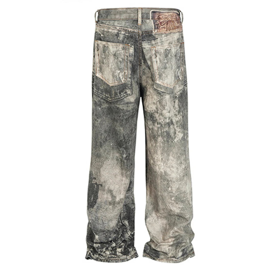dirty tie dye baggy jeans mens streetwear hip hop loose denim pants y2k vintage jeans trousers luxury designer jeans unique jeans style 2212