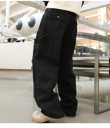 men american streetwear fashion loose casual hip hop wide leg black denim baggy jeans pants man y2k cargo jeans trousers unique cargo style 2338