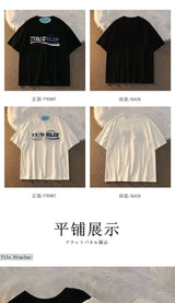 Glitchcore Melting smiley – Pure Cotton American Retro Simple Trendy Letter Short Sleeve