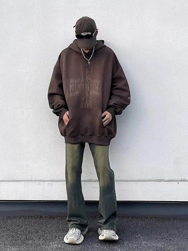 Washed Hoodies Sweatshirts Man Bleached Loose Oversize Casual Autumn W