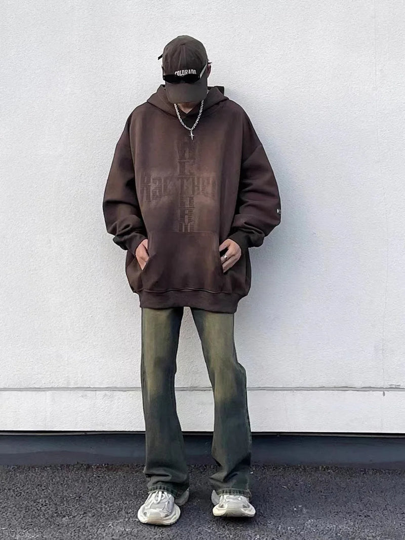 Washed Hoodies Sweatshirts Man Bleached Loose Oversize Casual Autumn W