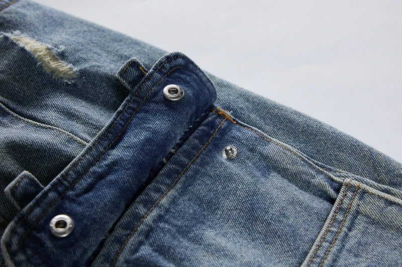 mens baggy jeans side big pocket distressed ripped denim jean straight pants high street cargo jean pants hip hop joggers jeans unique joggers style 3003
