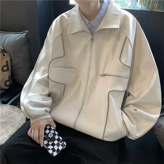 American Retro Pu Leather Jacket Spring And Autumn Hiphop High Street