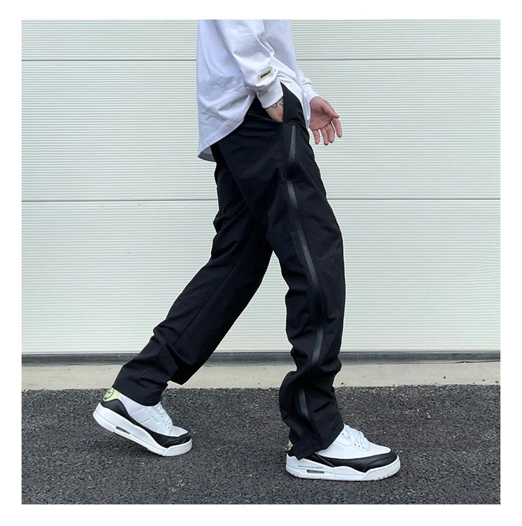 american street wear machine oversized joggers pants rubber side zipper nylon casual pants harajuku mens black track pants unique joggers style 3803