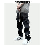 fashion casual hip hop joggers side button trousers elastic waist drawstring track sweatpants new cargo streetwear mens pants sporty tapered joggers