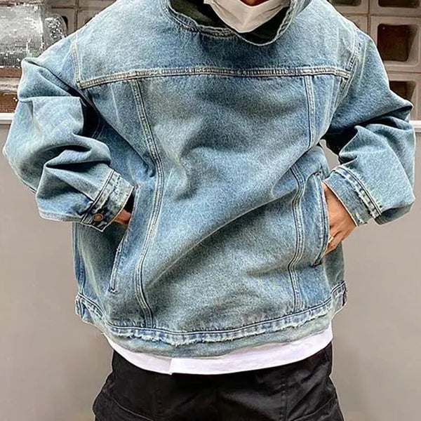 Mens Autumn Winter Fashion Denim Washed Distressed Retro Hoodie Gender