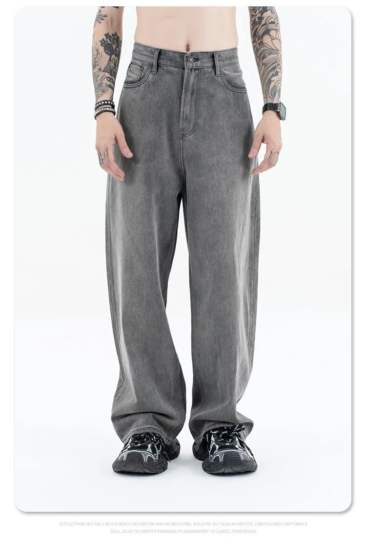 2024 autumn and winter new carbon ash wash worn jeans