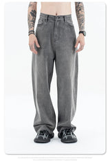 2024 autumn and winter new carbon ash wash worn jeans